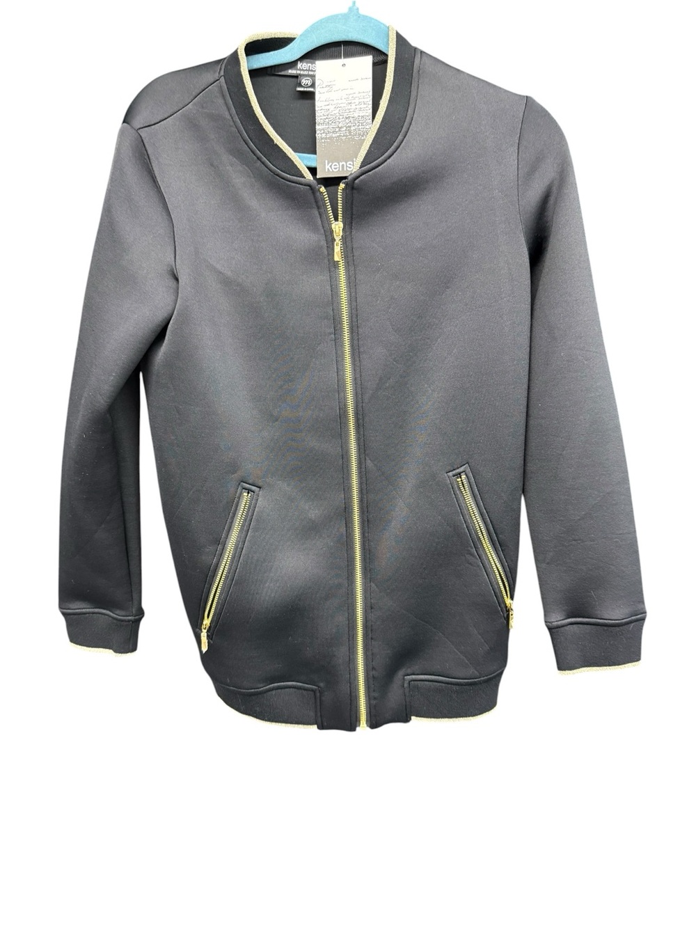 Kensie Black Bomber Jacket with Gold Zippers